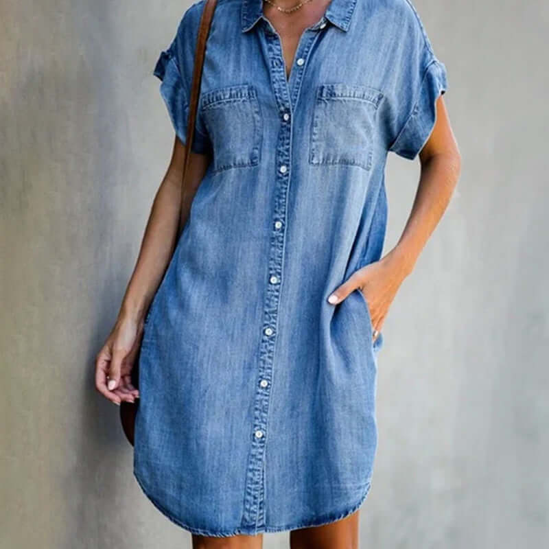 Arwen | Women’s Short Sleeve Denim Mini Dress