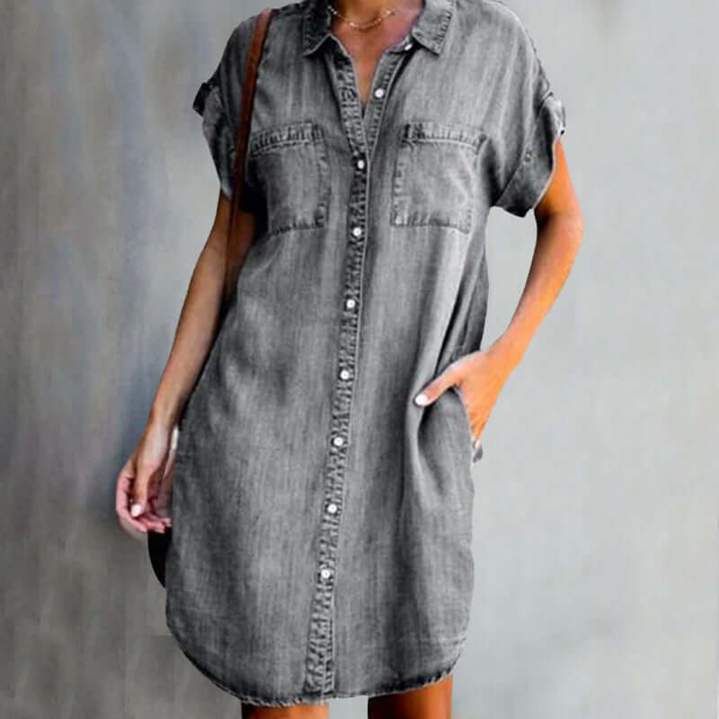 Arwen | Women’s Short Sleeve Denim Mini Dress