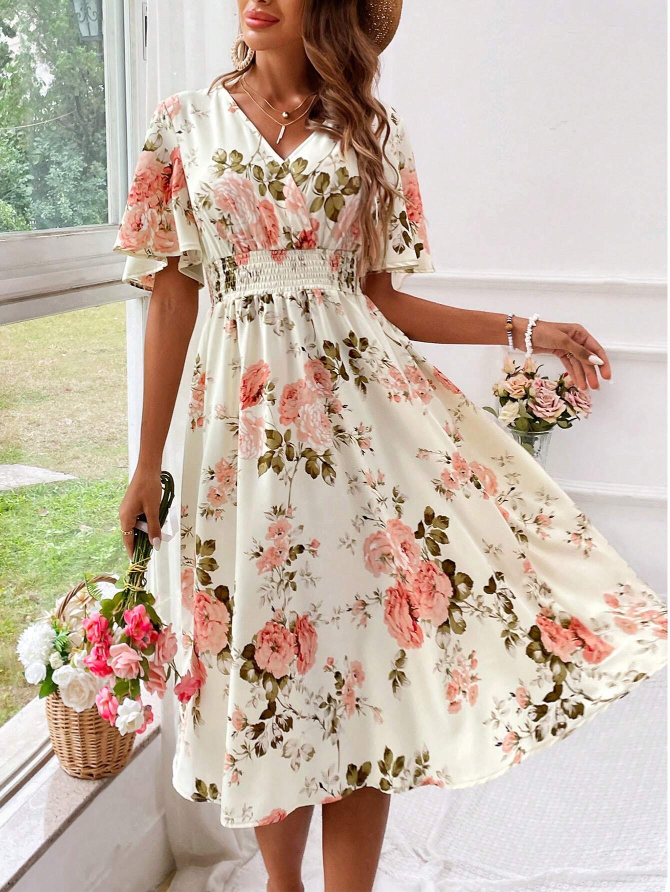 Antoinette | Women’s Floral V-Neck Midi Dress