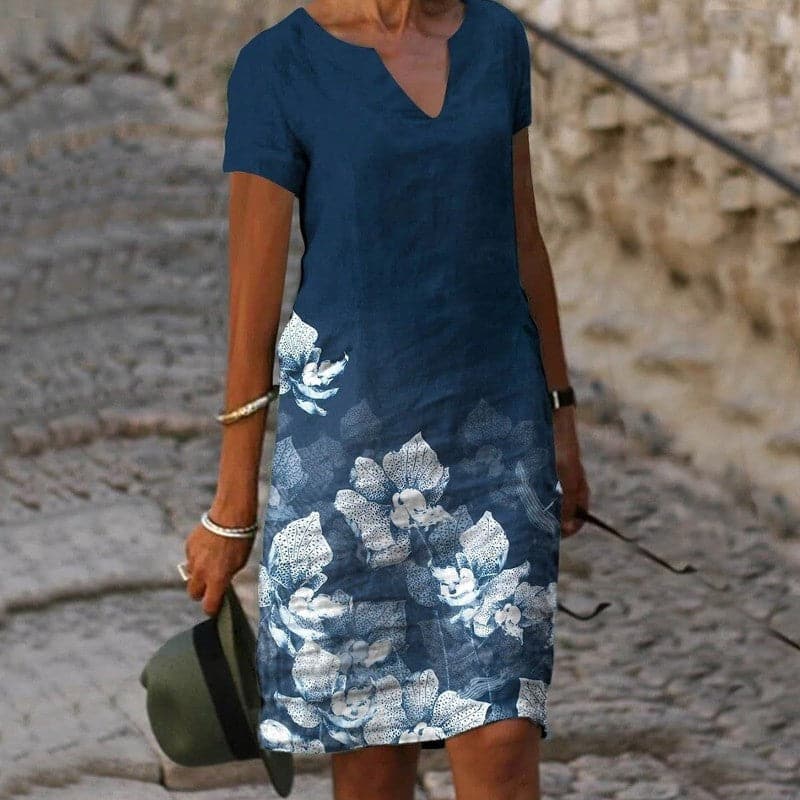 Hailet | Women’s Linen Short Sleeve Midi Dress