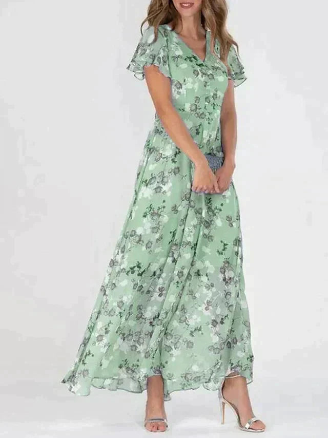 Marit | Women’s Flutter Sleeve Floral Maxi Dress