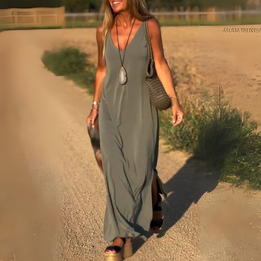 Evelina | Women’s Sleeveless V-Neck Side Slit Maxi Dress