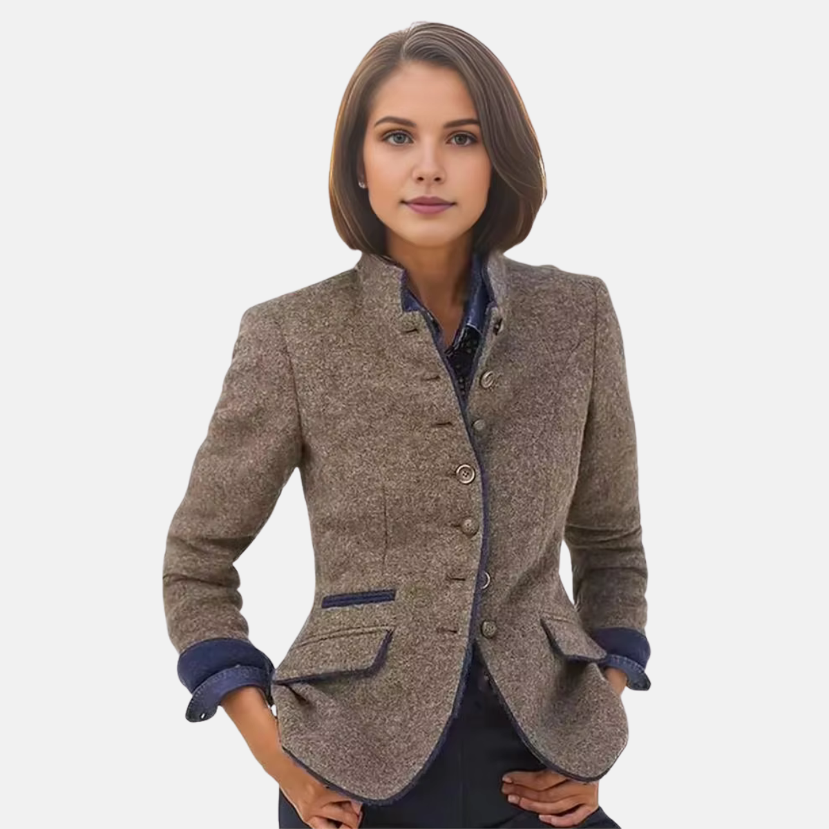 Brynlee Women’s Wool Blazer Stand Collar Jacket