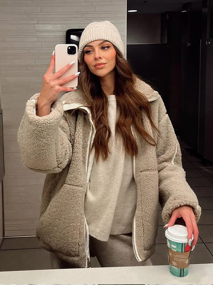 Bianca Women’s High Collar Winter Teddy Jacket