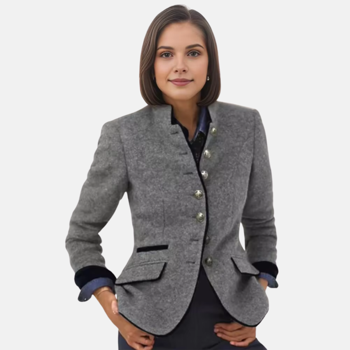 Brynlee Women’s Wool Blazer Stand Collar Jacket