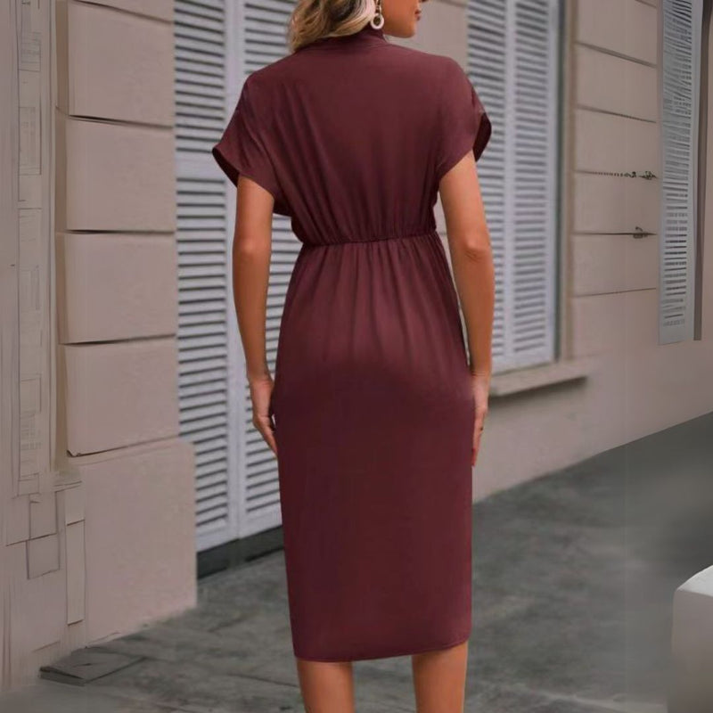 Vienes | Women’s Elegant Draped Cocktail Midi Dress