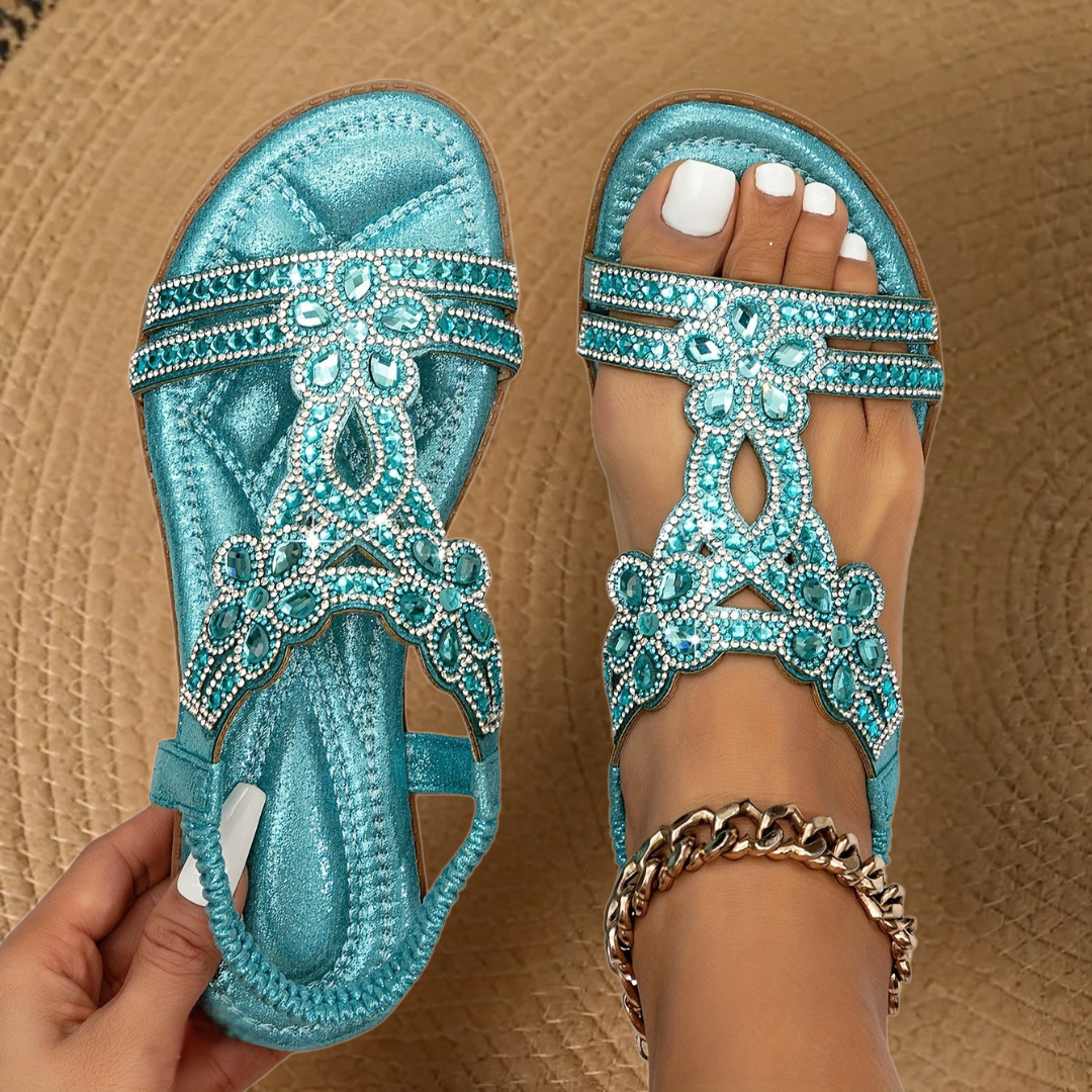 Ludovica | Women’s Flat Summer Rhinestone Details Orthopedic Sandals