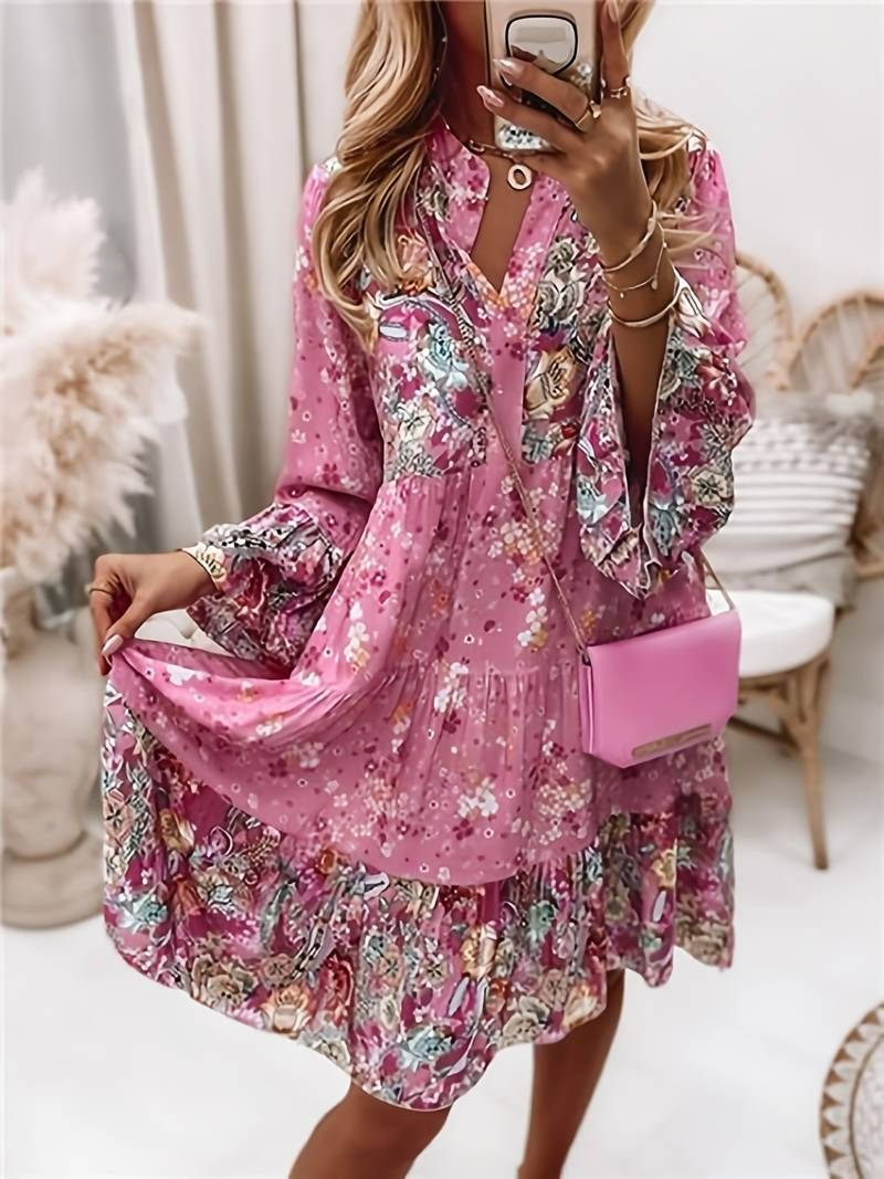 Natasha | Women's Tiered Floral Flared Sleeves Mini Dress
