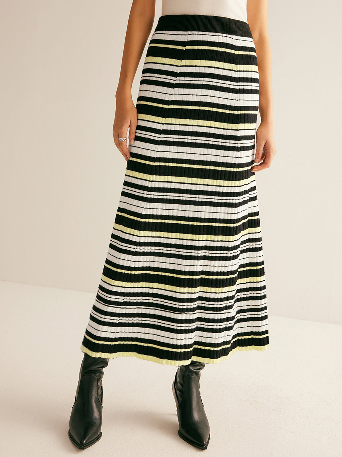 Amber | Women’s Striped Knit Midi Skirt