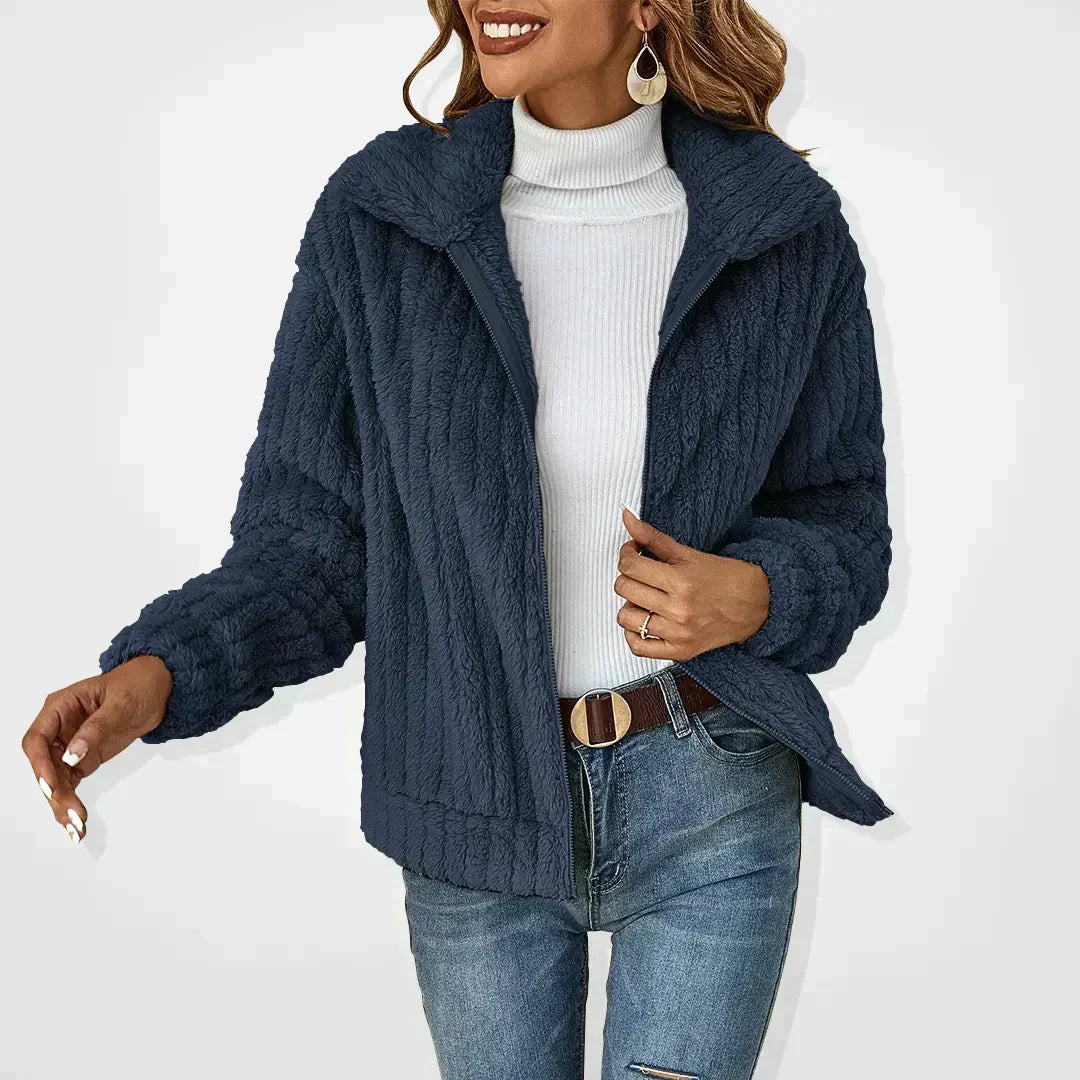Amina | Women’s Ribbed Plush Teddy Winter Jacket