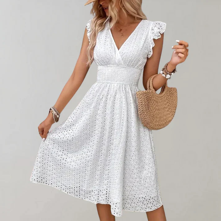 Siri | Women’s Flutter Sleeves Midi Dress
