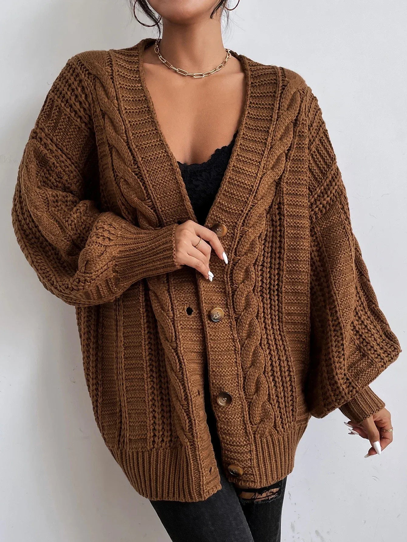 Stefania | Women’s Long Sleeve Oversized Cable Knit Cardigan
