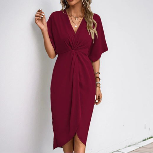 Svea | Women’s Cocktail Short Sleeve Wrap Midi Dress