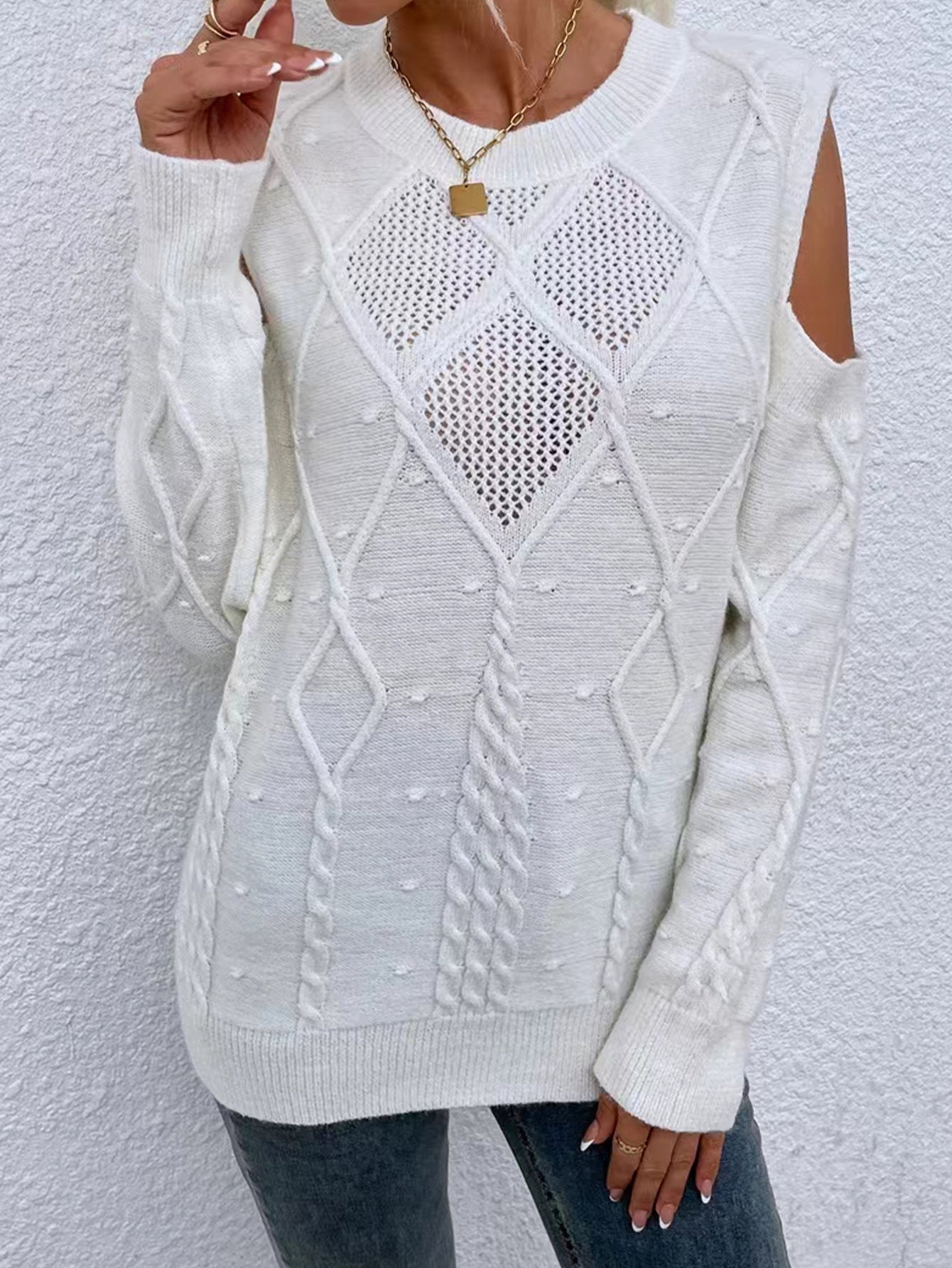 Sage | Women’s Knit Long Sleeve Cold Shoulder Sweater