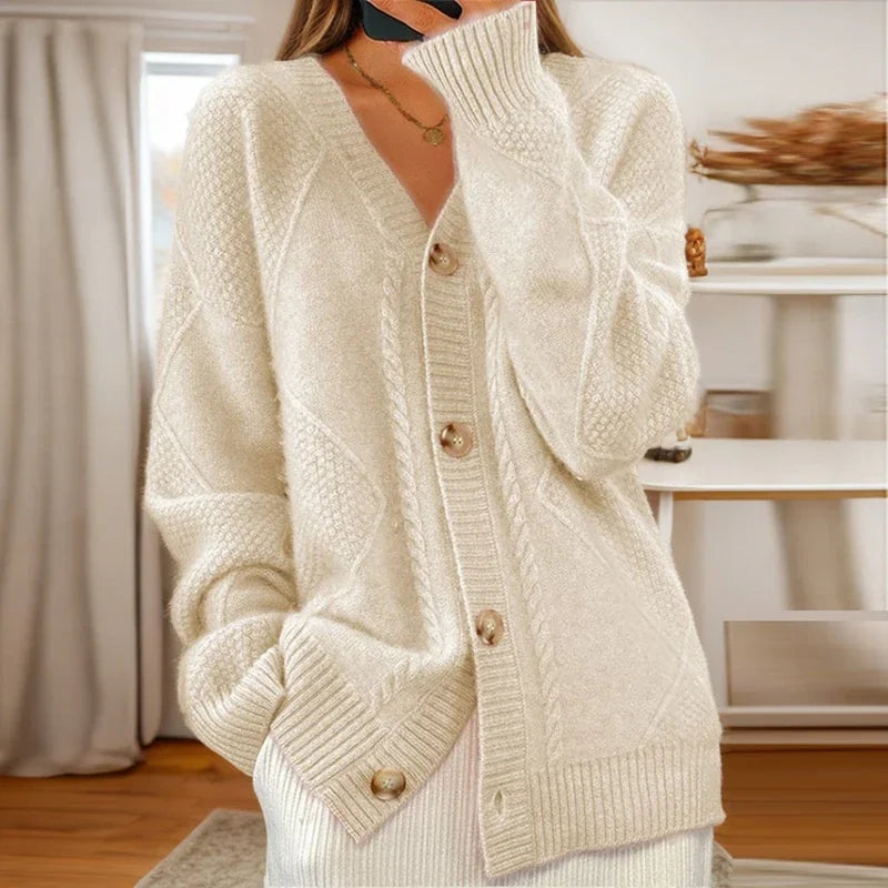 Kerstin | Women’s Cable Knit Long Sleeve V-Neck Cardigan