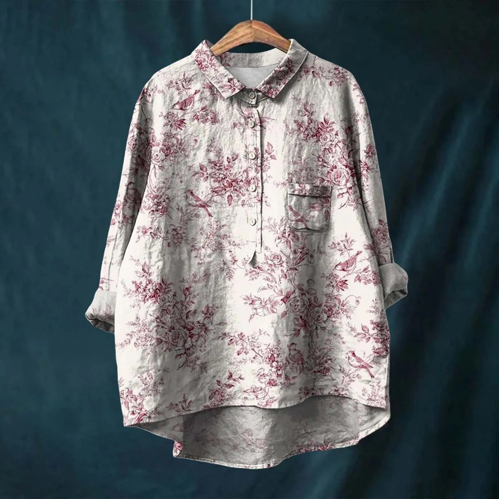 Livia | Women’s Linen-Look Tunic Long Sleeve Blouse