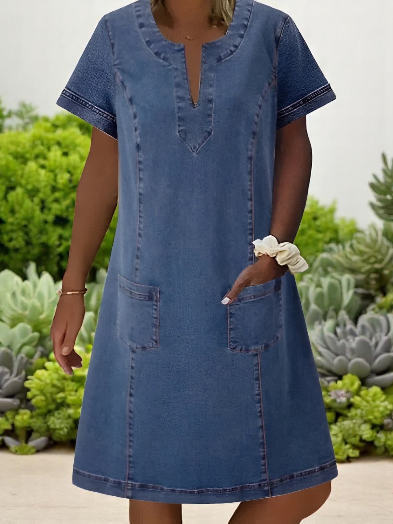 Giselle | Women's Short Sleeve Denim Mini Shift Dress