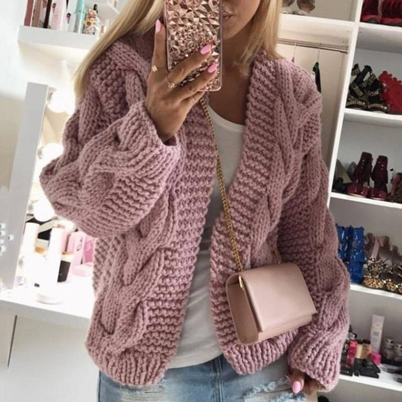 Monika | Women’s Long Sleeve Open Chunky Cable Knit Cardigan