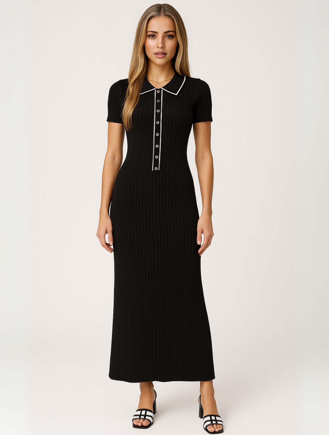 Sheila | Women’s Short Sleeve Collared Ribbed Maxi Dress