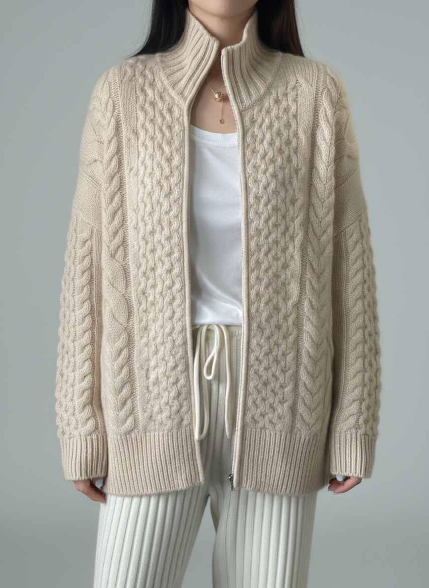 Romina | Women’s High Neck Cable Knit Cardigan