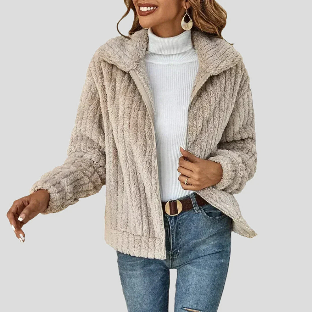 Amina | Women’s Ribbed Plush Teddy Winter Jacket
