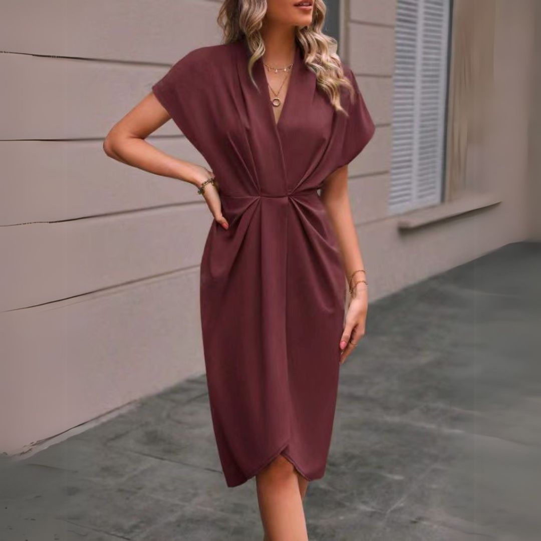 Vienes | Women’s Elegant Draped Cocktail Midi Dress