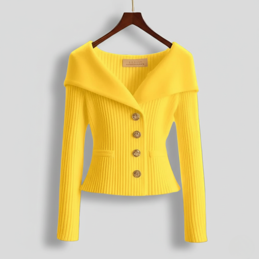 Melina | Women’s Long Sleeve Off-Shoulder Ribbed Cropped Cardigan