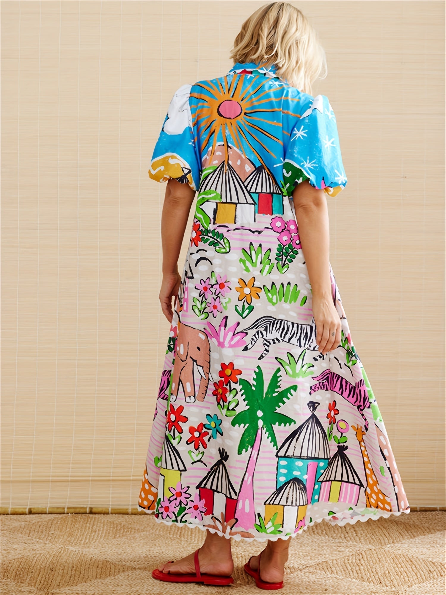 Carolyn | Women’s Short Sleeve Printed Shirt Maxi Dress