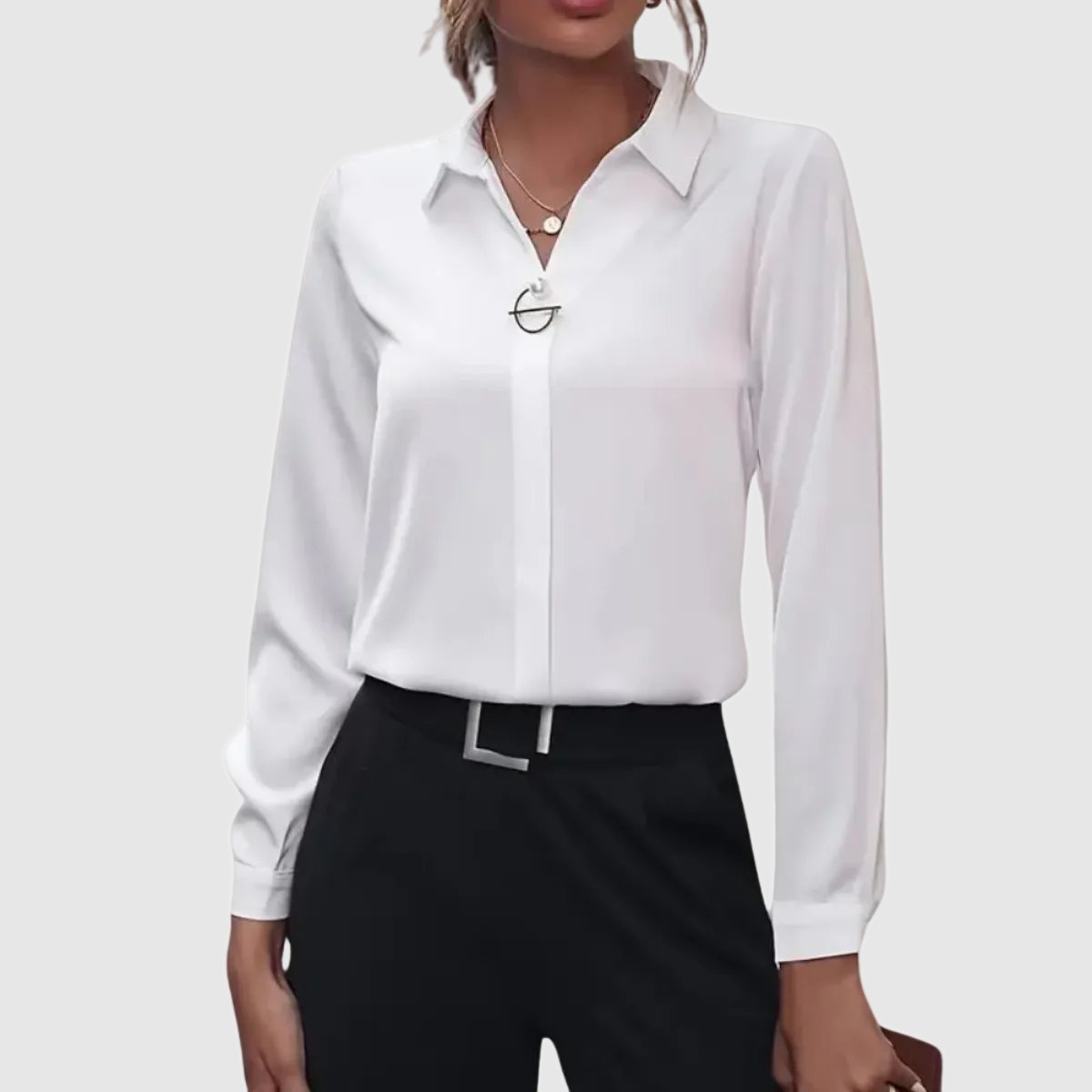 Xenia | Women's White Collared Long Sleeve Blouse