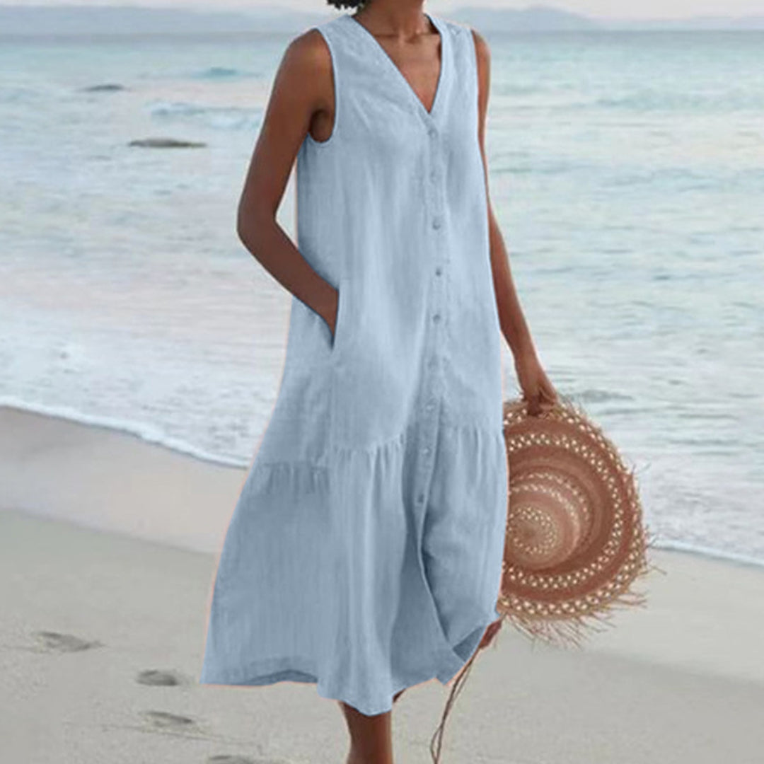 Chime | Women’s Linen Sleeveless Midi Shirt Dress