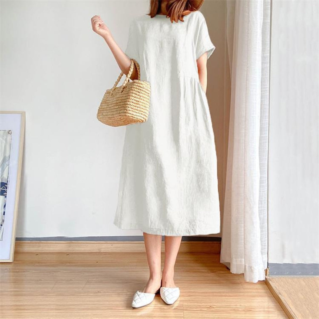 Elris | Women’s Linen Short Sleeve Midi Dress