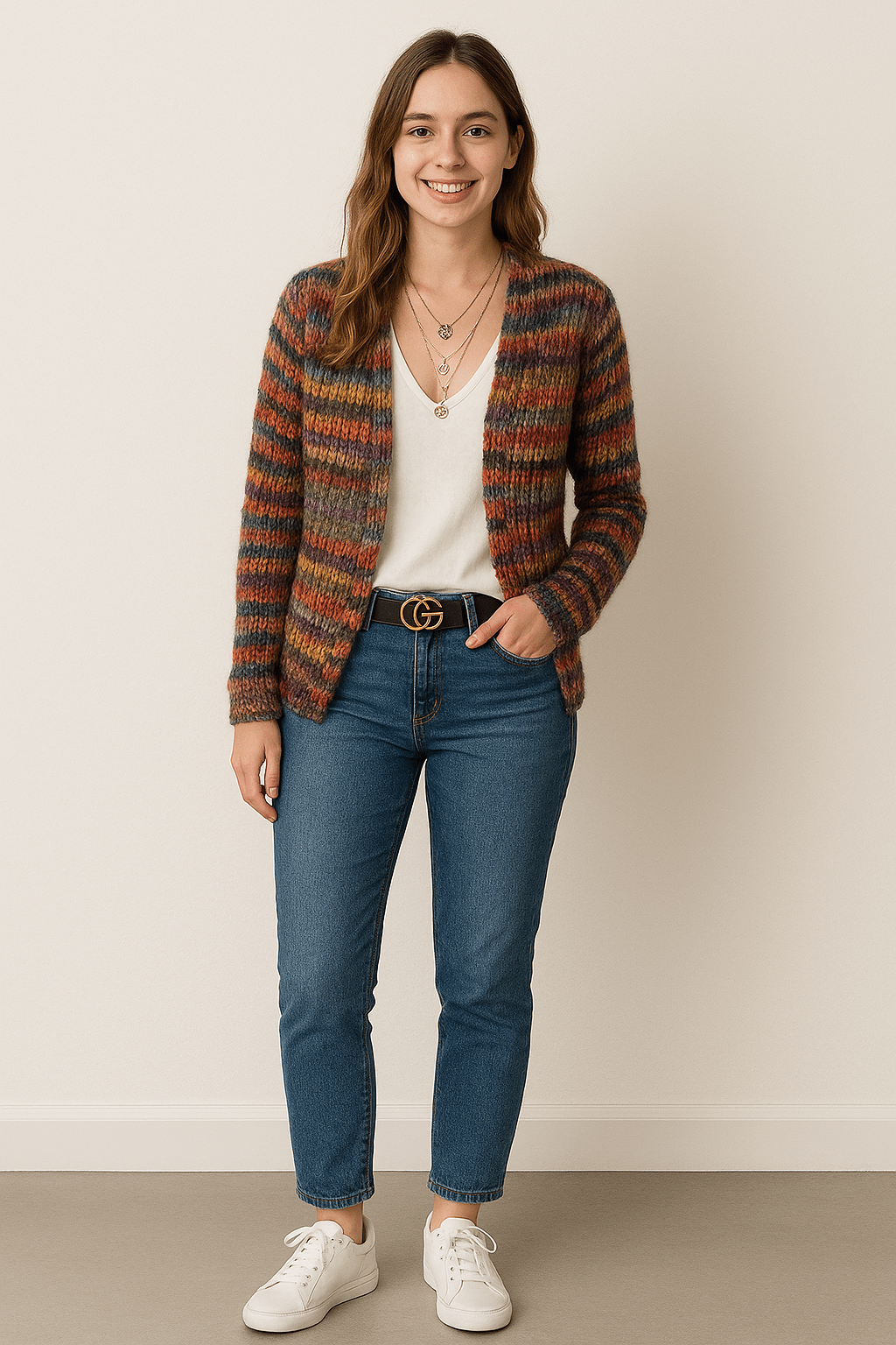 Oksana | Women’s Long Sleeve Striped Knit Cardigan