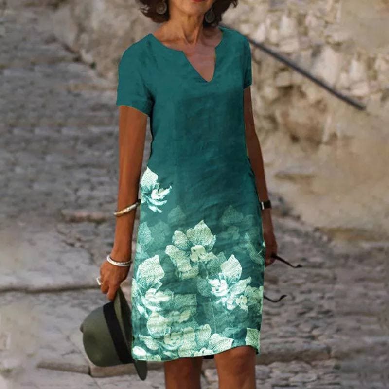 Hailet | Women’s Linen Short Sleeve Midi Dress